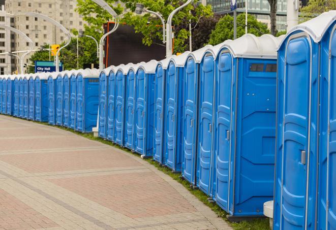 Seasonal porta potty units set up at a Bloomington, Illinois venue